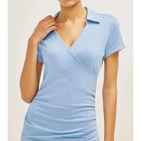 Three Dots SOU0280S Women's Sz Large Lichen Blue Collared Wrap Style Dress - Picture 8 of 9